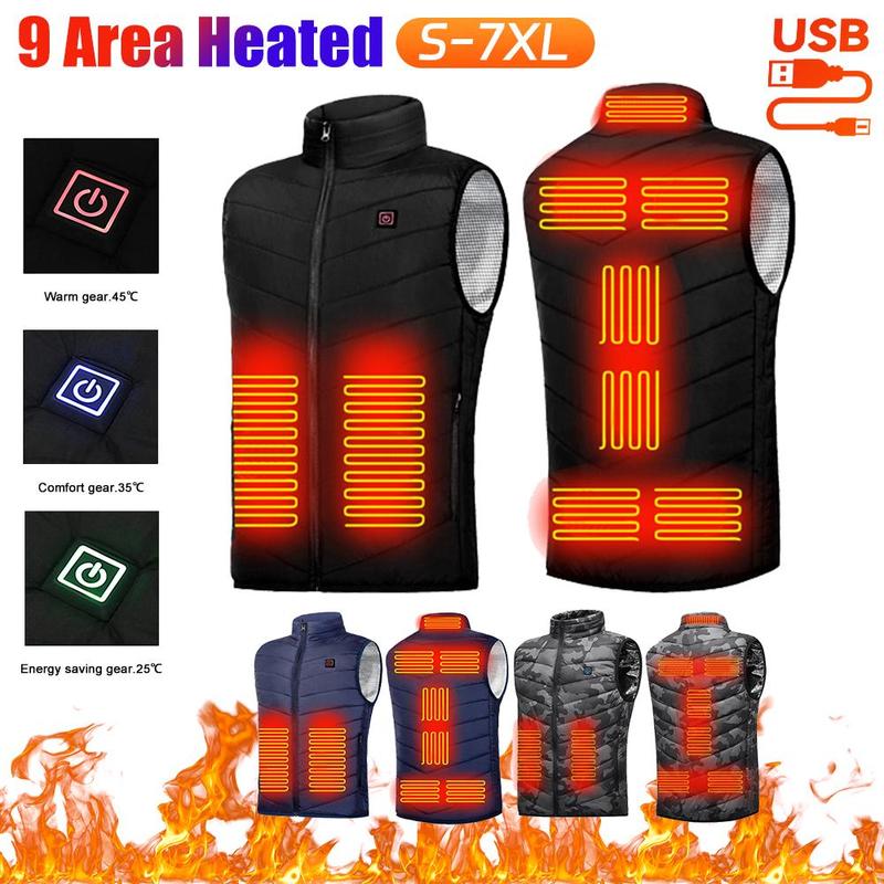 Graphene Heated Jacket with 9 Zones, USB Electric Heating Coat for Men and Women, Ideal for Sports and Camping