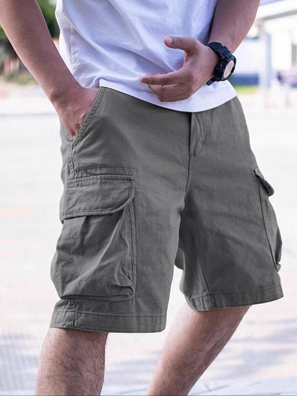 Men's Loose Solid Drawstring Cargo Shorts, Shorts for Men, Casual Comfy Plain Elastic Waist Pocket Shorts for Daily Outdoor Wear, Mens Back To School Clothing, Summer Outfits 2024, Summer Clothes, Shorts for Men, Summer Bottoms, Menswear, Mens Shorts