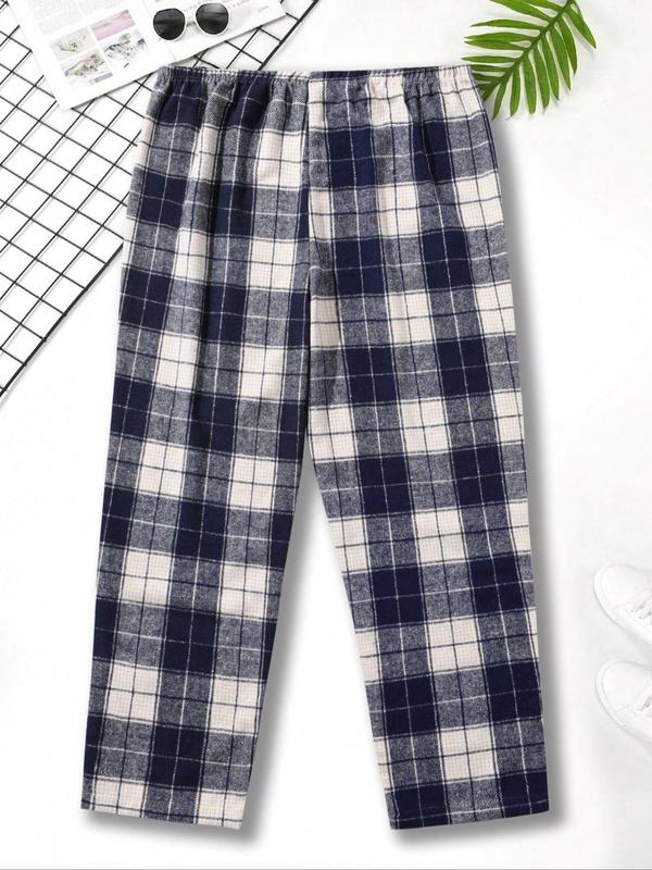 Men's Plaid Print Thermal Lined Lounge Pants, Casual Comfy Wide Leg Trousers for Fall & Winter, Men's Sleepwear for Indoor Wear