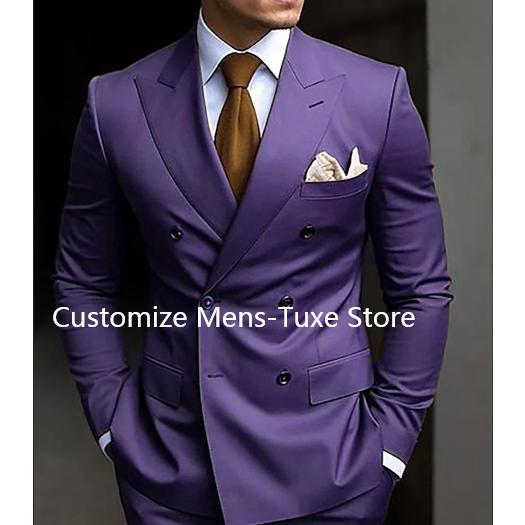 High Quality Brown Men's Suits Double Breasted Bespoke Double Breasted Peaked Lapel Formal Blazer Slim Fit 2 Piece Jacket Pants