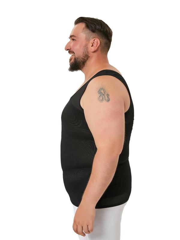 Men's Solid Color High Stretch Shapewear Tank Top, Breathable Comfortable Chest Compression Shirt, Tummy Control Shaper for Men