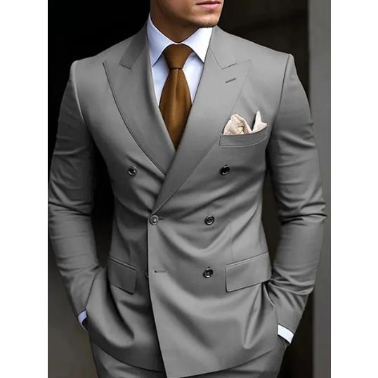 High Quality Brown Men's Suits Double Breasted Bespoke Double Breasted Peaked Lapel Formal Blazer Slim Fit 2 Piece Jacket Pants