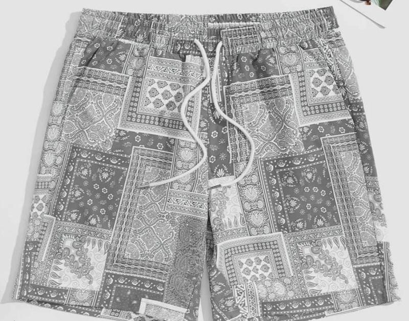 Loose Fit Men's Drawstring Waist Paisley & Patchwork Print SPORT Shorts VIRAL Menswear Outdoor Stylish