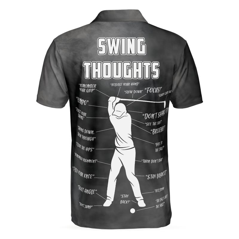 Swing Thoughts Short Sleeve Golf Polo Shirt, Black And Smoke Golfing Shirt, Funny Golf Shirt For Men