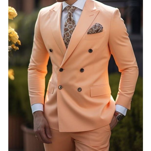 High Quality Brown Men's Suits Double Breasted Bespoke Double Breasted Peaked Lapel Formal Blazer Slim Fit 2 Piece Jacket Pants