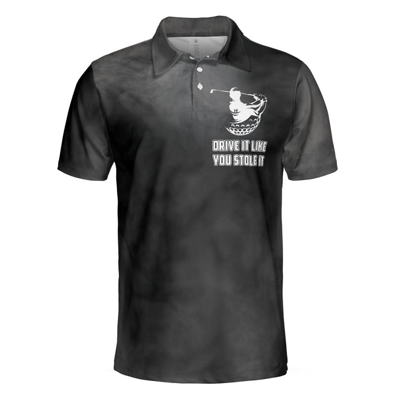 Swing Thoughts Short Sleeve Golf Polo Shirt, Black And Smoke Golfing Shirt, Funny Golf Shirt For Men