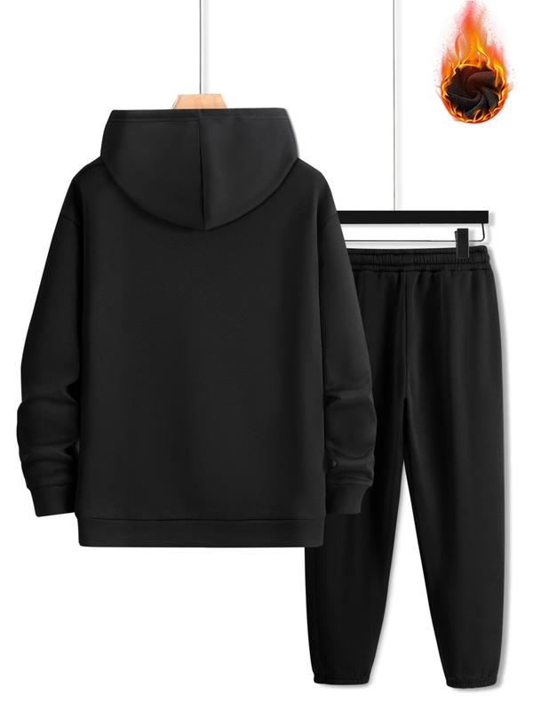 Two-Piece Set Men's Letter & Cross Print Hoodie & Drawstring Waist Sweatpants, Casual Long Sleeve Hooded Sweatshirt & Pocket Jogger Pants, Men's Fall & Winter Clothes