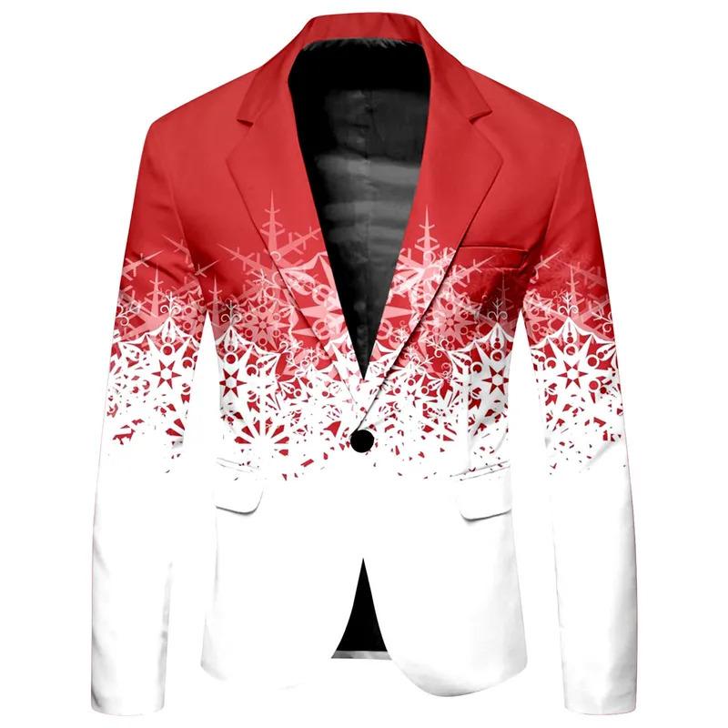 Blazer Men's Christmas 2 Piece Suit Set Snowflake Print Suit Jacket And Pants Set Slim Fit Xmas Party Wear Formal Suit For Men