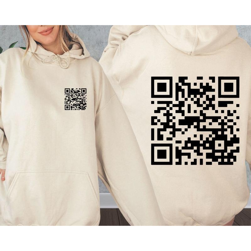 2 Sides Funny FU QR Code Men's Hoodie, QR Code Hoodie, Gifts, Gift For Her, Gift For Him, Classic Fabric Top Unisex Clothing Medium Menswear, All Size