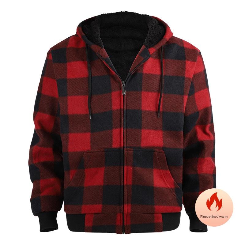 winter coats for menCozy Plaid Fleece Hooded Jacket for Men - Warm, Thick, and Soft Outwear for Fall and Winter - Perfect for Casual Outdoor Activities