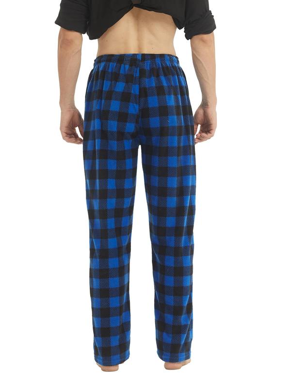 Two Counts Men's Stylish Christmas Theme Plaid Print Pocket Drawstring Waist Polar Fleece Lounge Pajama Pants, Checked Heavyweight Casual Thicker Thermal Pj Loungewear Pants, Menswear Nightwear Homewear, Back To School Dormitory Pants Set, Pants for Men