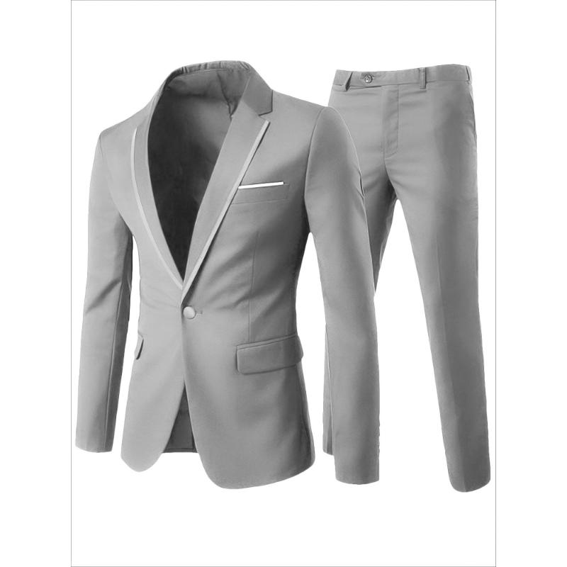 2-Piece Men's Formal Dress Outfit Set - Classic One Button Notch Collar Jacket With Functional Pockets & Slim Fit Pants - Perfect For Wedding Banquet, Black Tie Events, And Formal Occasions