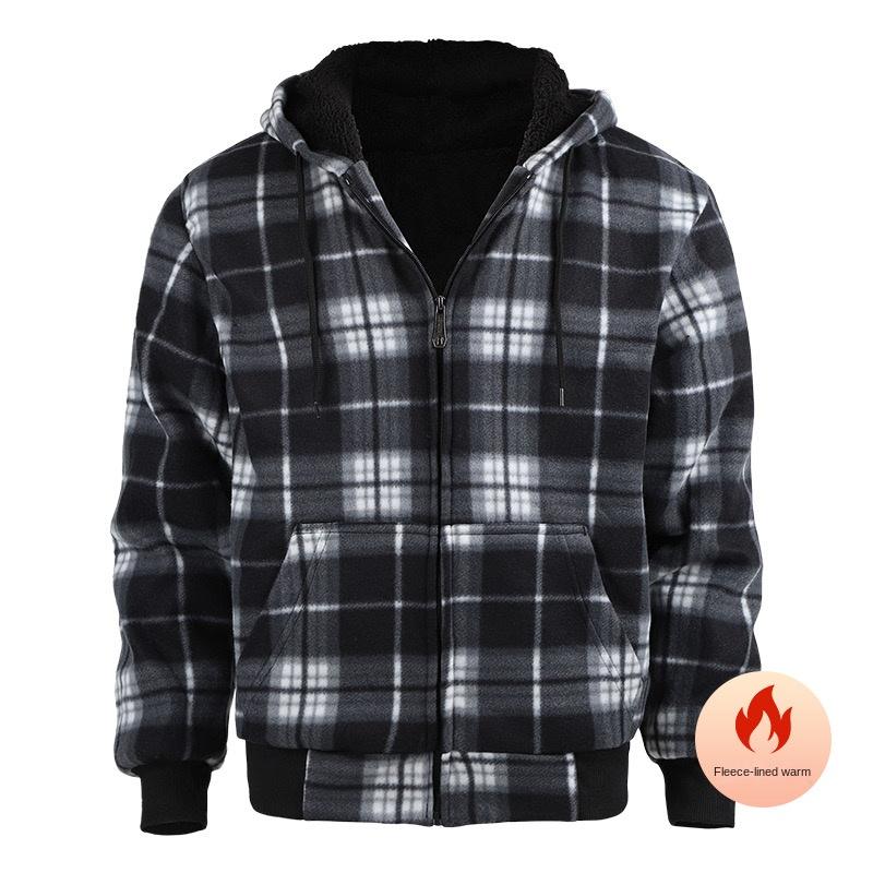 winter coats for menCozy Plaid Fleece Hooded Jacket for Men - Warm, Thick, and Soft Outwear for Fall and Winter - Perfect for Casual Outdoor Activities