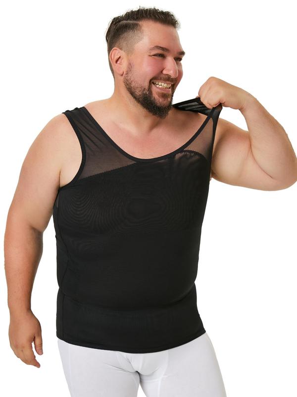 Men's Plain Contrast Mesh Sleeveless Shapewear Tank Top, Tummy Control Slimming Vest, Shaper for Men, Mens Clothing, Body Shapewear, Menswear Slimming Underwear for Daily Wear