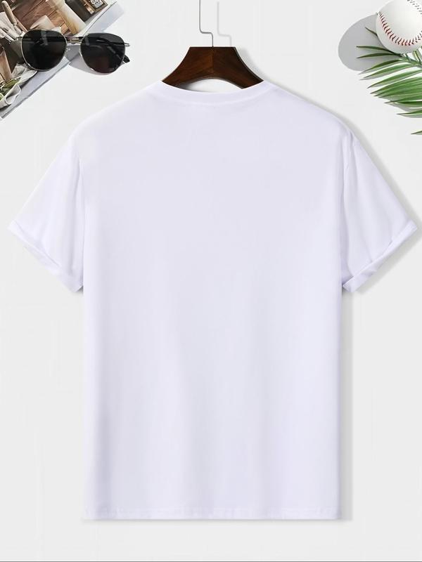 Men's Letter Print Drop Shoulder Tee, Casual Comfy Regular Fit Round Neck T-Shirt for Summer, Men's Top for Daily Wear