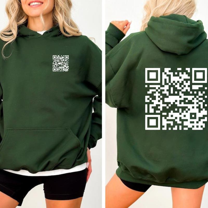 2 Sides Funny FU QR Code Men's Hoodie, QR Code Hoodie, Gifts, Gift For Her, Gift For Him, Classic Fabric Top Unisex Clothing Medium Menswear, All Size