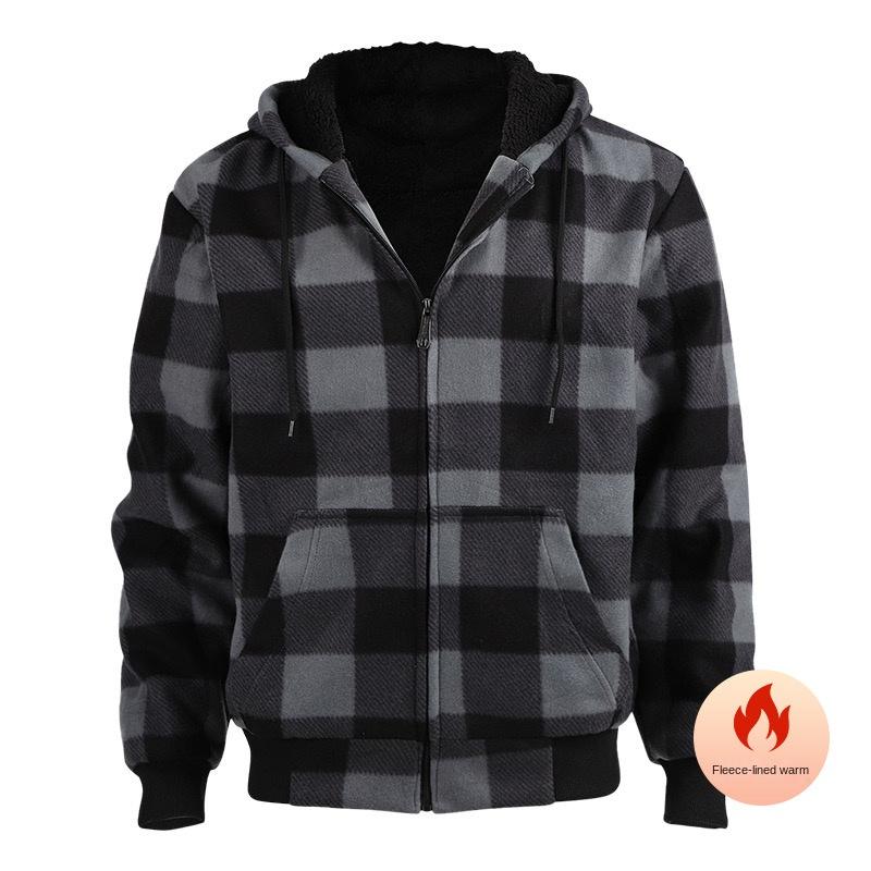 winter coats for menCozy Plaid Fleece Hooded Jacket for Men - Warm, Thick, and Soft Outwear for Fall and Winter - Perfect for Casual Outdoor Activities