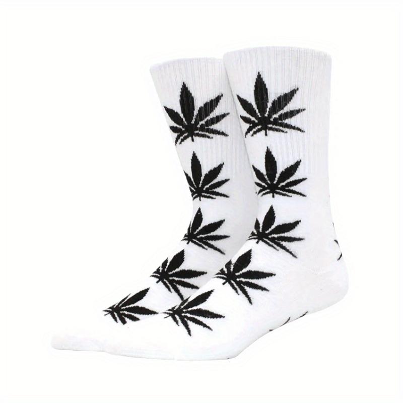 5 pairs of random Men's Trendy Leaf Pattern Crew Socks Breathable Cotton Blend Comfortable Casual Unisex Socks Outdoor Wear for All Seasons Underwear