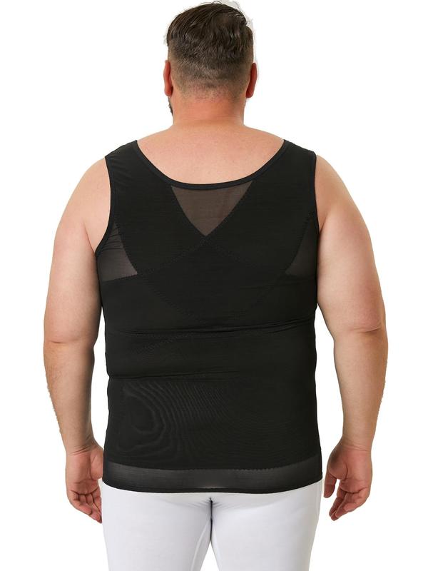 Men's Solid Color High Stretch Shapewear Tank Top, Breathable Comfortable Chest Compression Shirt, Tummy Control Shaper for Men