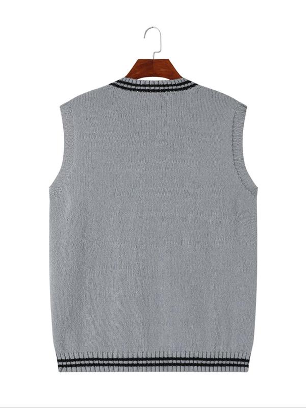 Men's Textured V Neck Sweater Vest, Regular Fit Casual Sleeveless Knit Top for Fall & Winter, Men's Knitwear for Daily Wear