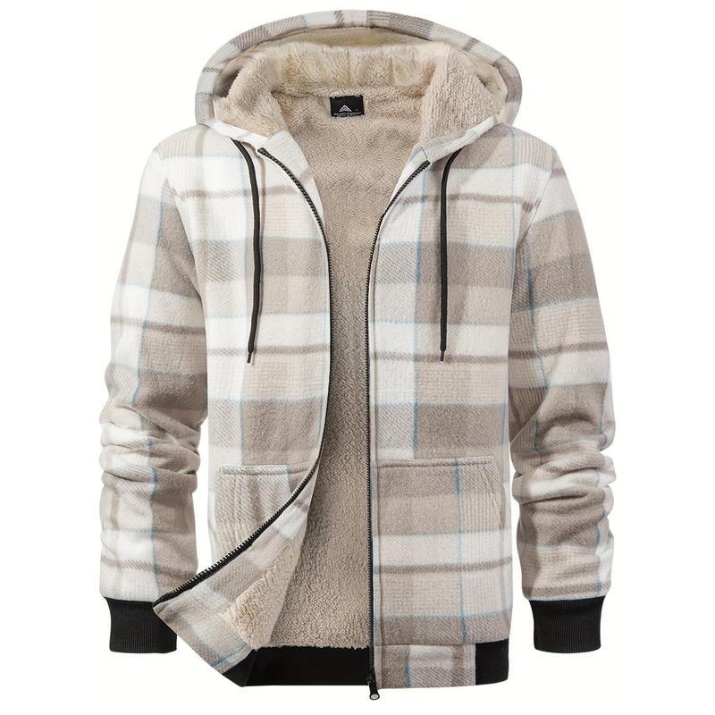 winter coats for menCozy Plaid Fleece Hooded Jacket for Men - Warm, Thick, and Soft Outwear for Fall and Winter - Perfect for Casual Outdoor Activities