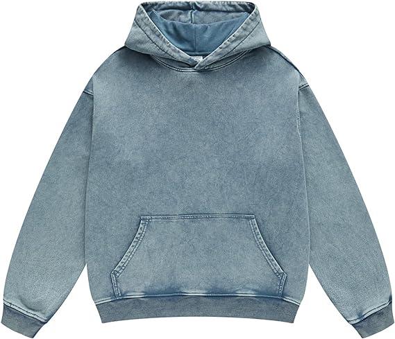 FAIABLE Acid Wash Hoodie - Unisex Oversized Pullover Hoodie for Men - Soft and Warm Fleeced Fabric - High-Quality Long Sleeve - Skateboard Inspired - Solid Color - Kangaroo Pocket - Bleach Effect - Perfect for Layering or Lounging