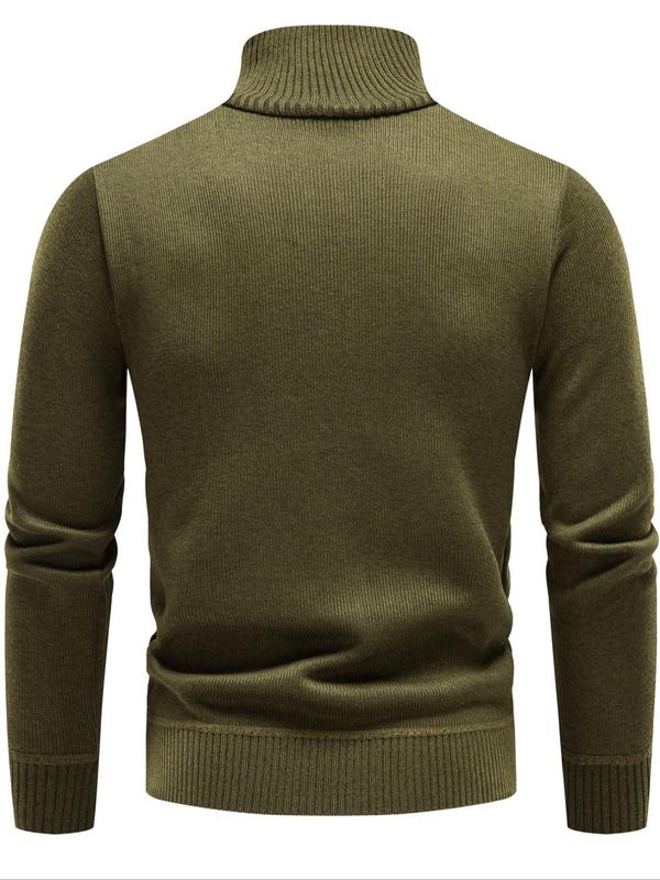 Men's Patchwork Zipper Pocket Half Placket Sweater, Regular Fit Casual Long Sleeve High Neck Jumper for Fall & Winter, Fashion Men's Knitwear for Daily Wear, Fall Clothes 2024