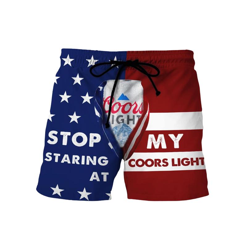 Stop Staring At My Coors Light US Flag Beach Short Summer Gift For Men