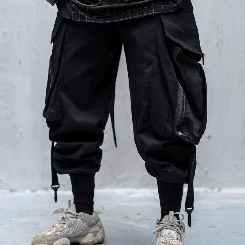 Niepce Black Shadow Cargo Joggers Japanese Kanji Embroidery Streetwear Techwear Pants