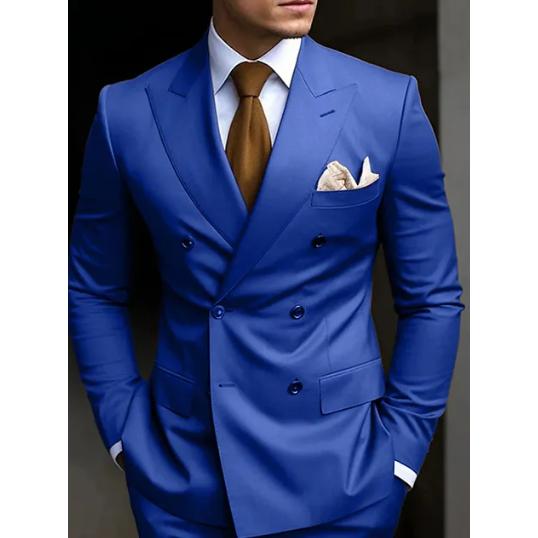 High Quality Brown Men's Suits Double Breasted Bespoke Double Breasted Peaked Lapel Formal Blazer Slim Fit 2 Piece Jacket Pants