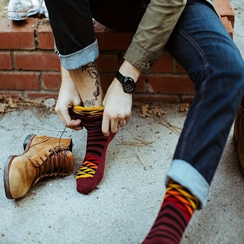 6pairs Men's Random Color Casual Cotton Socks Novelty Funny Colorful Crazy Socks, Men's Socks