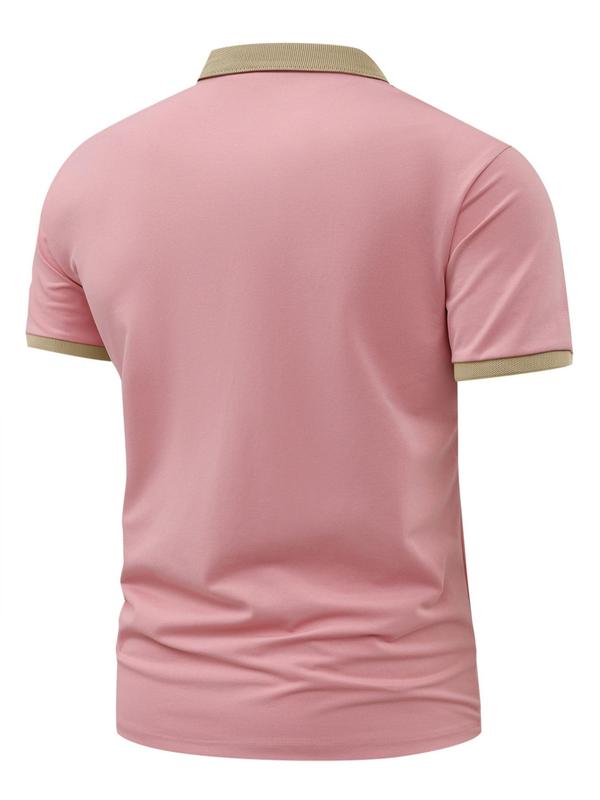 Men's Regular Fit Plain Short Sleeve Polo Shirt, Casual Comfy Button Collar Top for Summer, Fashion Men's Clothes for Daily Wear