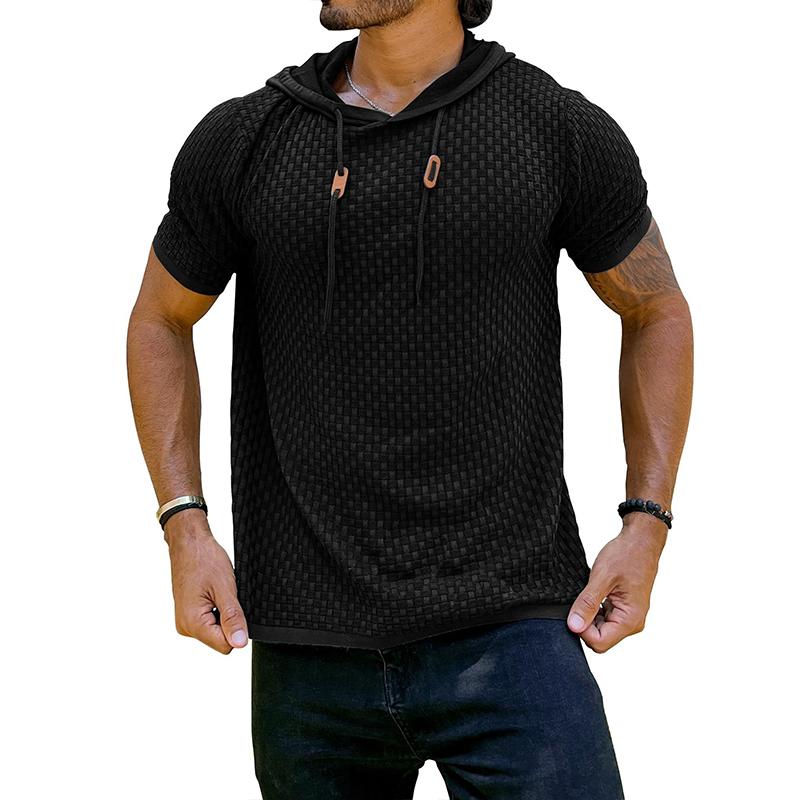 Zaitun Men's Short Sleeve Hoodie Shirt Casual Waffle Knitted Pullover Sweater warm outerwear