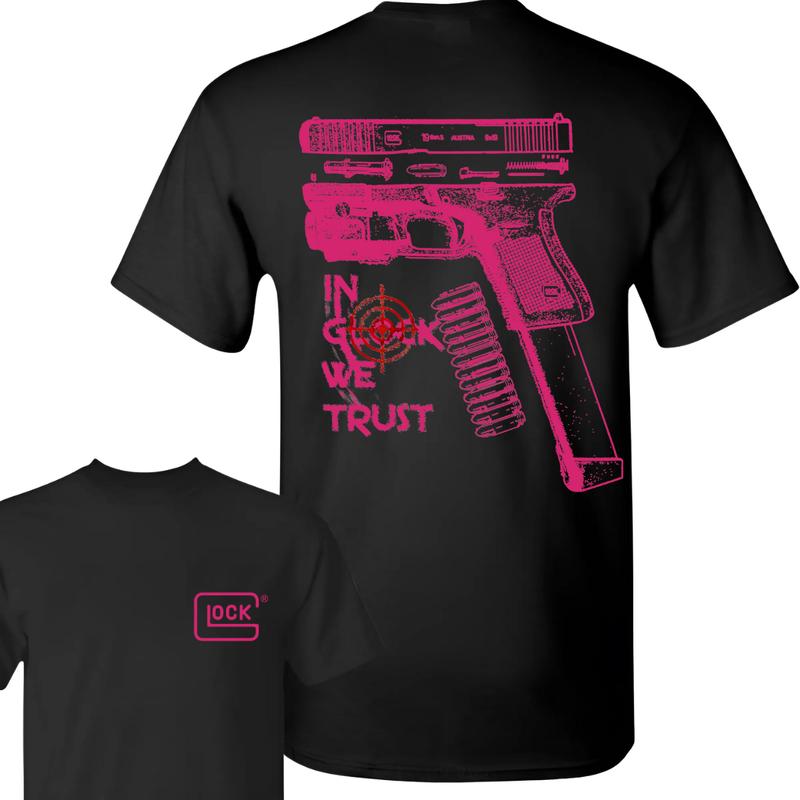 In Glock We Trust Standard size Black T-shirt with Multicolor Design for Men and Women - Classic Fit - Menswear