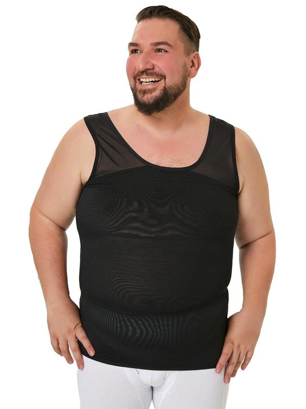 Men's Plain Contrast Mesh Sleeveless Shapewear Tank Top, Tummy Control Slimming Vest, Shaper for Men, Mens Clothing, Body Shapewear, Menswear Slimming Underwear for Daily Wear