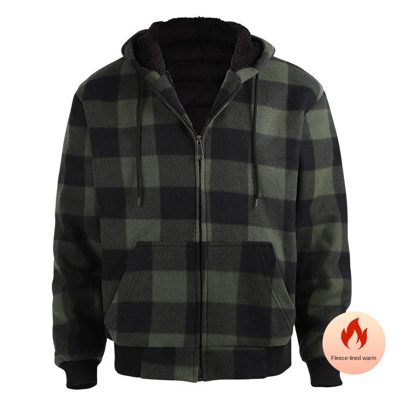 winter coats for menCozy Plaid Fleece Hooded Jacket for Men - Warm, Thick, and Soft Outwear for Fall and Winter - Perfect for Casual Outdoor Activities