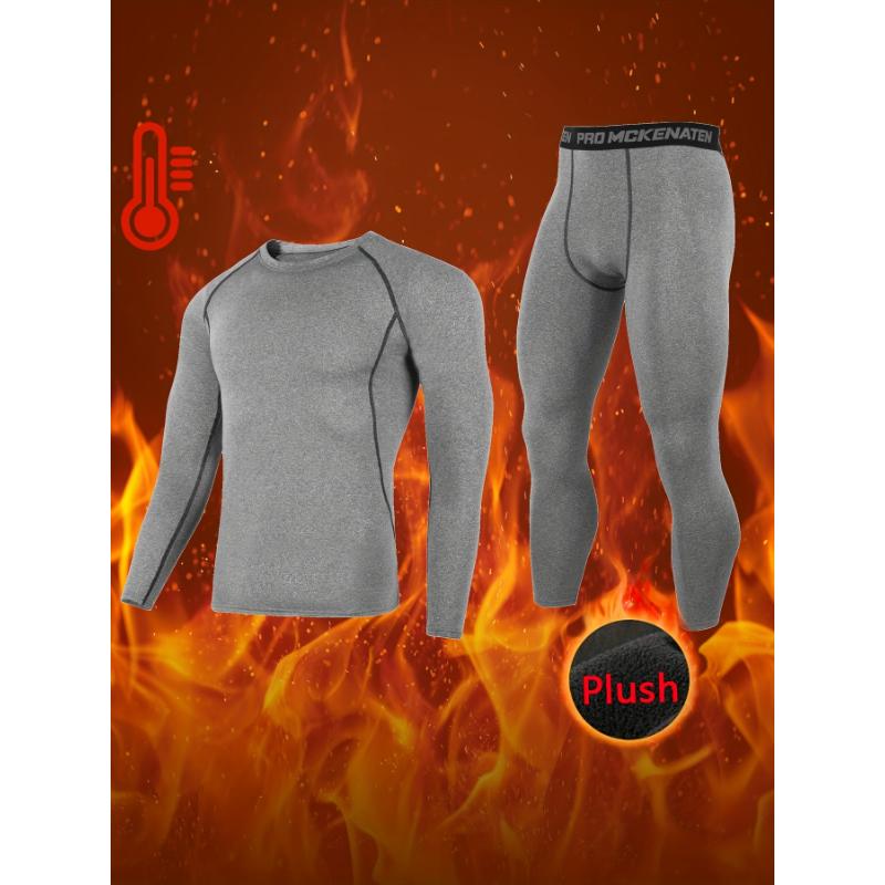 2 Pieces High-Performance Men's Thermal Underwear Set - Premium Long Sleeve Plush Sports Compression Base Layer Top & Bottom for Running, Yoga, Training, Hiking & Outdoor Sports - Breathable, Ultra-Stretchy, Moisture-Wicking