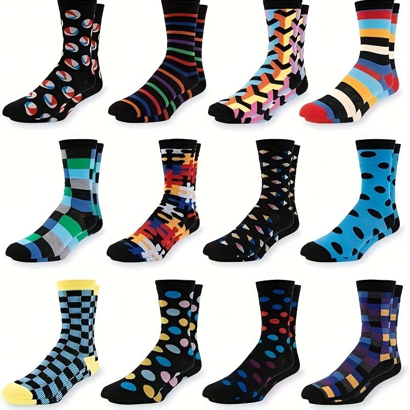 6pairs Men's Random Color Casual Cotton Socks Novelty Funny Colorful Crazy Socks, Men's Socks