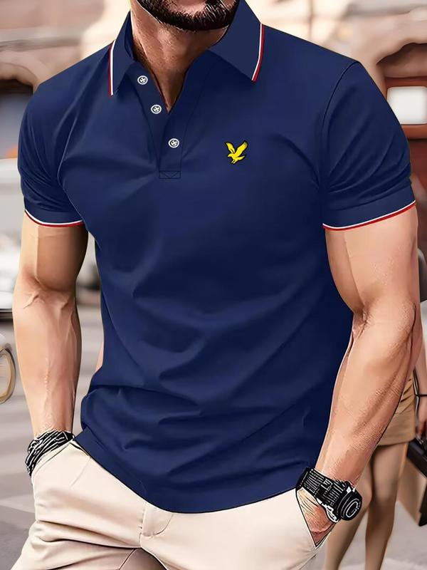 Men's Eagle Print Short Sleeve Polo Shirt, Summer Outfits 2024, Casual Regular Fit Button Front Top for Summer, Streetwear, Fashion Men's Clothes for Daily Wear, Summer Outfits 2024, Men's Tops, Polo Shirt for Men