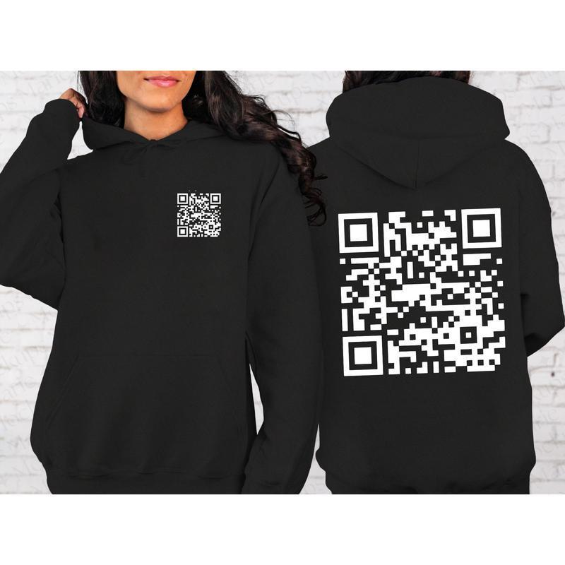 2 Sides Funny FU QR Code Men's Hoodie, QR Code Hoodie, Gifts, Gift For Her, Gift For Him, Classic Fabric Top Unisex Clothing Medium Menswear, All Size