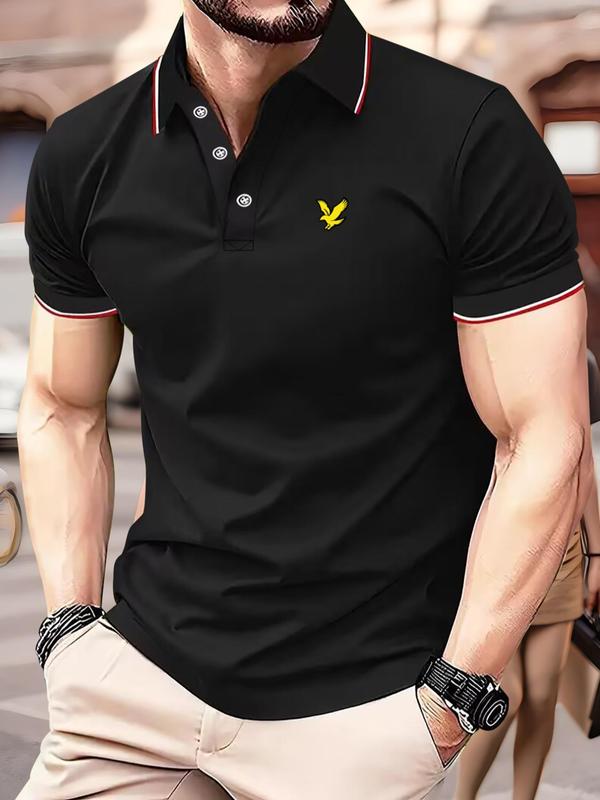 Men's Eagle Print Short Sleeve Polo Shirt, Summer Outfits 2024, Casual Regular Fit Button Front Top for Summer, Streetwear, Fashion Men's Clothes for Daily Wear, Summer Outfits 2024, Men's Tops, Polo Shirt for Men