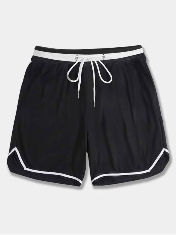 Men's Contrast Binding Drawstring Waist Shorts, Loose Casual Street Colorblock Mesh Shorts for Summer, Men's Bottoms for Daily Wear