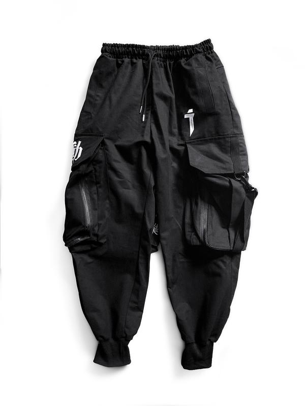 Niepce Black Shadow Cargo Joggers Japanese Kanji Embroidery Streetwear Techwear Pants