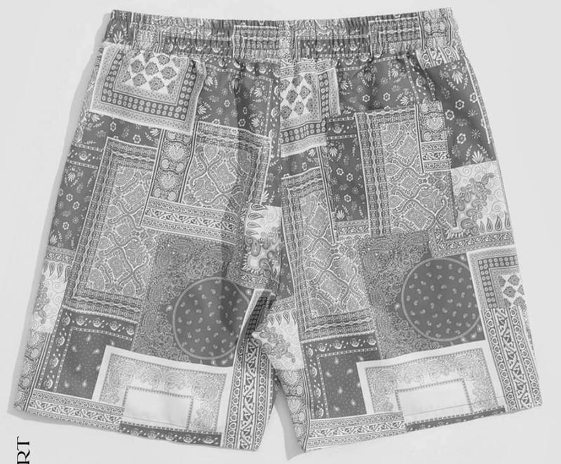 Loose Fit Men's Drawstring Waist Paisley & Patchwork Print SPORT Shorts VIRAL Menswear Outdoor Stylish