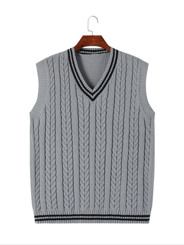 Men's Textured V Neck Sweater Vest, Regular Fit Casual Sleeveless Knit Top for Fall & Winter, Men's Knitwear for Daily Wear