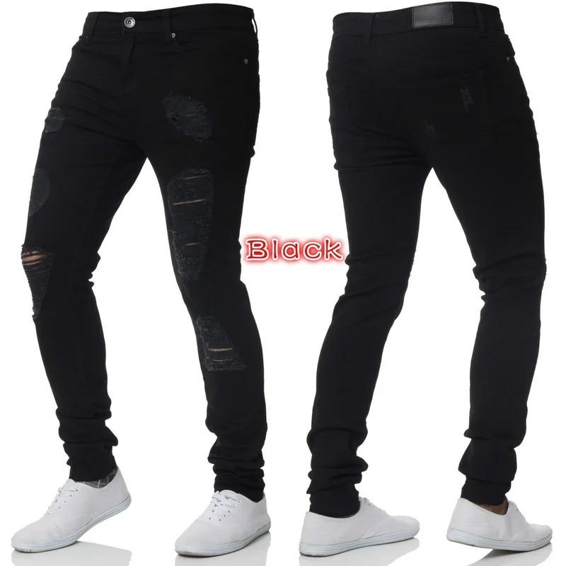 Ripped Jeans Men Stretch Skinny Grey Blue Black Hip Hop Denim Trousers Streetwear Casual Slim Fit Jeans for Men Jogging jean