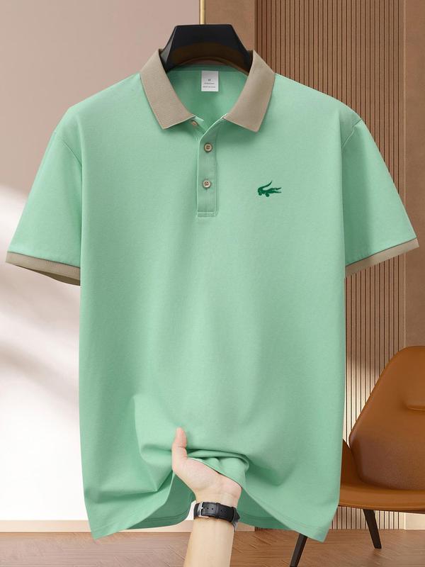 Men's Regular Fit Plain Short Sleeve Polo Shirt, Casual Comfy Button Collar Top for Summer, Fashion Men's Clothes for Daily Wear