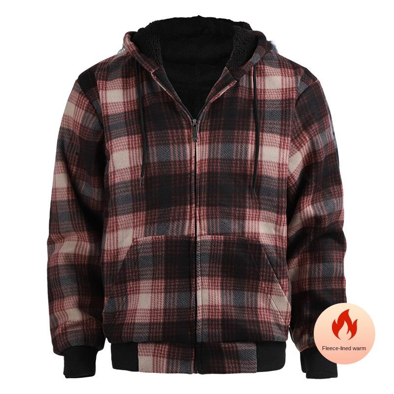 winter coats for menCozy Plaid Fleece Hooded Jacket for Men - Warm, Thick, and Soft Outwear for Fall and Winter - Perfect for Casual Outdoor Activities