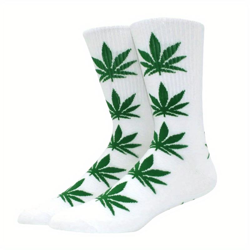 5 pairs of random Men's Trendy Leaf Pattern Crew Socks Breathable Cotton Blend Comfortable Casual Unisex Socks Outdoor Wear for All Seasons Underwear