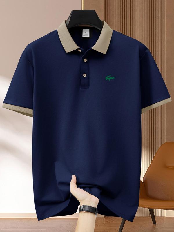 Men's Regular Fit Plain Short Sleeve Polo Shirt, Casual Comfy Button Collar Top for Summer, Fashion Men's Clothes for Daily Wear